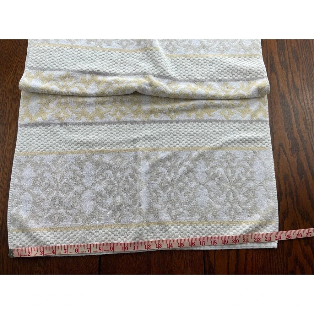 2 PC Towel Set Beau Monde Bath & Wash Cloth Scroll Stripe Neutrals 100% Cotton